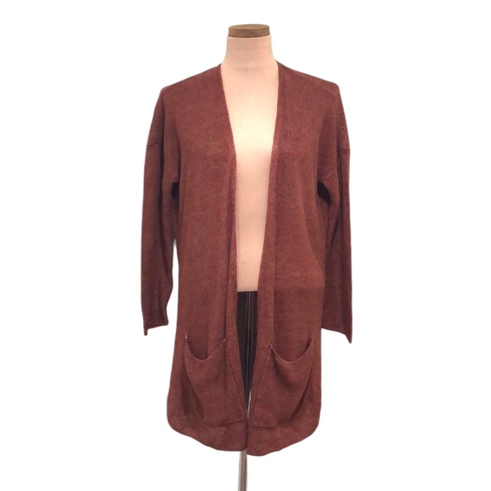 Eileen Fisher Cardigan Sweater Size Medium Brick Red Organic Line